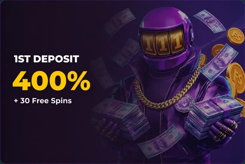 First deposit bonus: 400% match plus 30 free spins